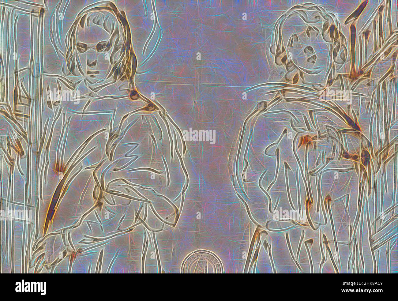 Inspiré par deux études de Saint-Laurent, Alessandro Maganza, artiste, fin 16th-début 17th siècle, Vicenza, réimaginé par Artotop. L'art classique réinventé avec une touche moderne. Conception de lumière chaleureuse et gaie, de luminosité et de rayonnement de lumière. La photographie s'inspire du surréalisme et du futurisme, embrassant l'énergie dynamique de la technologie moderne, du mouvement, de la vitesse et révolutionne la culture Banque D'Images