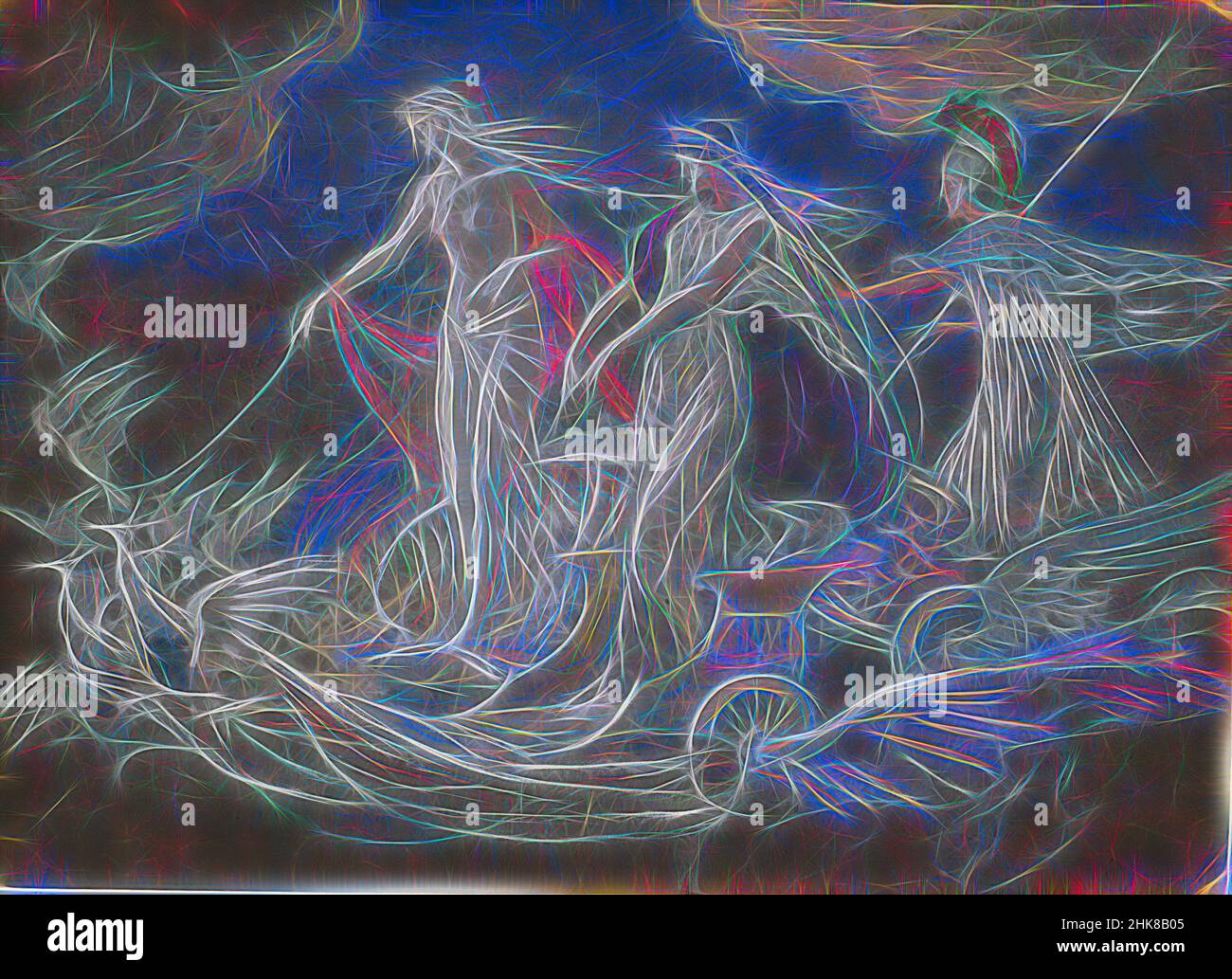 Inspiré par trois déesses (étude allégorique), Walter Crane, Angleterre, réimaginé par Artotop. L'art classique réinventé avec une touche moderne. Conception de lumière chaleureuse et gaie, de luminosité et de rayonnement de lumière. La photographie s'inspire du surréalisme et du futurisme, embrassant l'énergie dynamique de la technologie moderne, du mouvement, de la vitesse et révolutionne la culture Banque D'Images