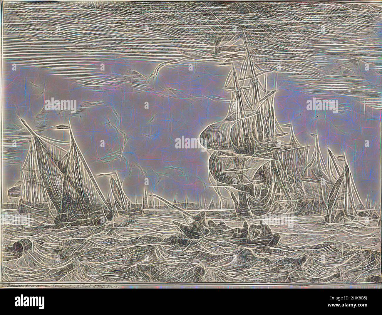 Inspiré par les marins avec des vues de l'IJ et d'Amsterdam, Rotterdam, Katwijk, etc sans titre., Ludolf Bakhuizen l'ancien, artiste, 1701, pays-Bas, gravure, Ludolf Bakhuizen (1630-1708) est un peintre, dessinateur, calligraphe et graveur hollandais d'origine allemande. Il était le principal peintre hollandais de, réimaginé par Artotop. L'art classique réinventé avec une touche moderne. Conception de lumière chaleureuse et gaie, de luminosité et de rayonnement de lumière. La photographie s'inspire du surréalisme et du futurisme, embrassant l'énergie dynamique de la technologie moderne, du mouvement, de la vitesse et révolutionne la culture Banque D'Images