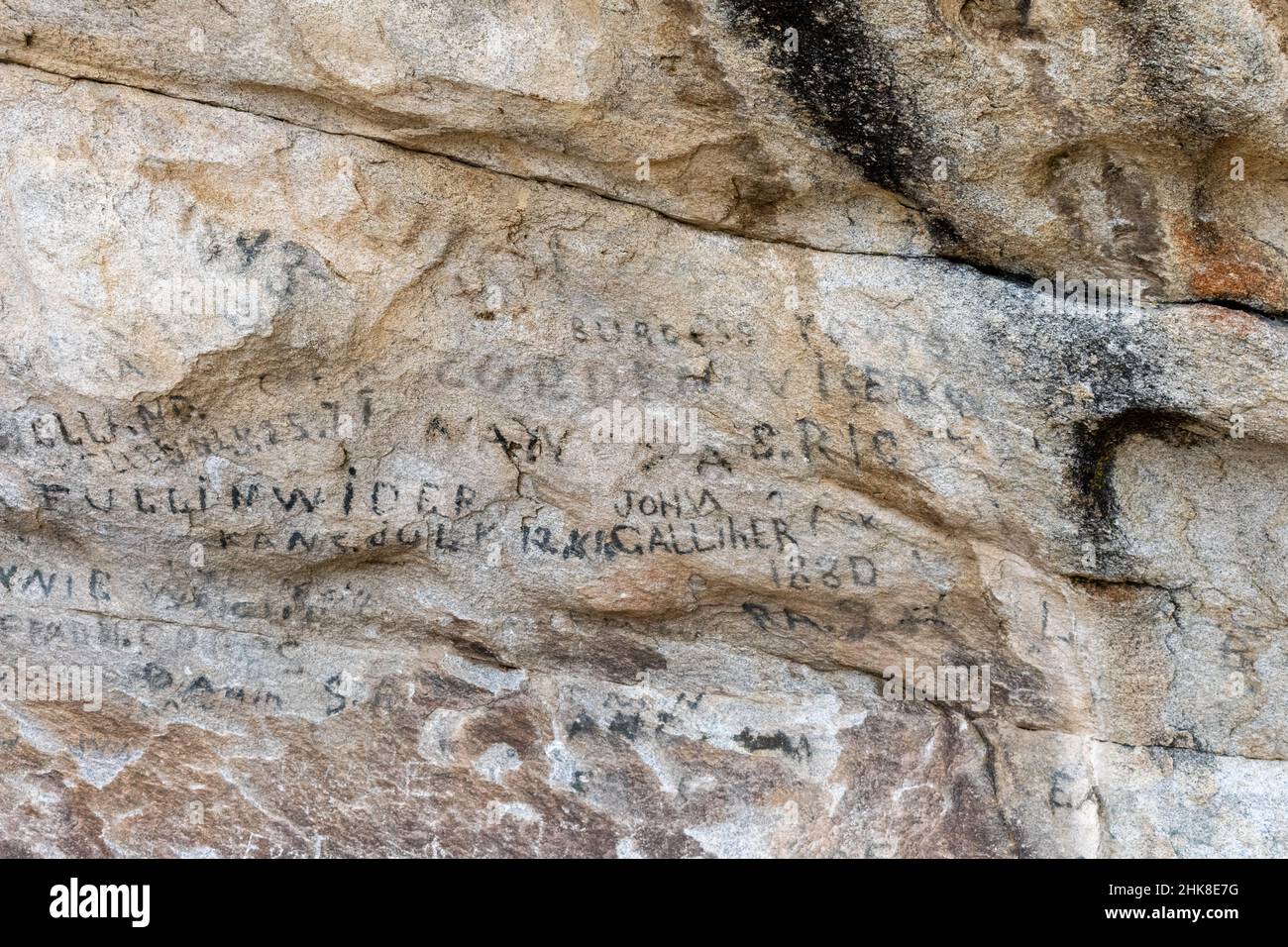 Signatures d'émigrant le long de l'historique California Trail à la réserve nationale de City of Rocks, Idaho Banque D'Images