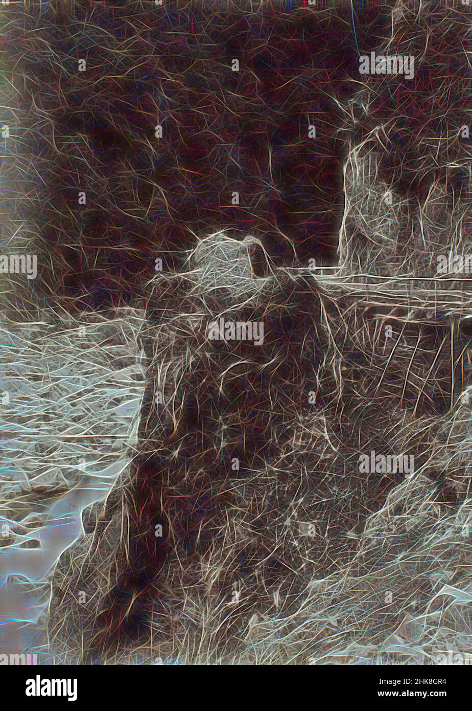 Inspiré par Otira gorge, West Coast Road, Burton Brothers studio, studio de photographie, Nouvelle-Zélande, Photographie en noir et blanc, vue en regardant vers le bas une section du paysage de la gorge d'Otira. Les eaux de la rivière peuvent être vues le long de la face gauche de l'image, et une route bâtie peut être vue sur la face, réimaginé par Artotop. L'art classique réinventé avec une touche moderne. Conception de lumière chaleureuse et gaie, de luminosité et de rayonnement de lumière. La photographie s'inspire du surréalisme et du futurisme, embrassant l'énergie dynamique de la technologie moderne, du mouvement, de la vitesse et révolutionne la culture Banque D'Images