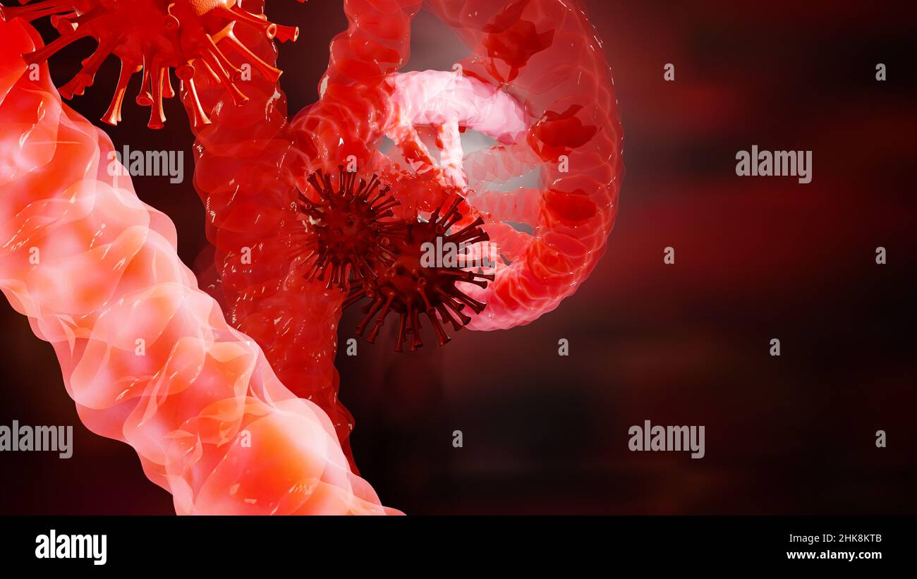 Cellules du coronavirus covid-19, de la spirale d'ADN et de l'infection du virus corona Banque D'Images