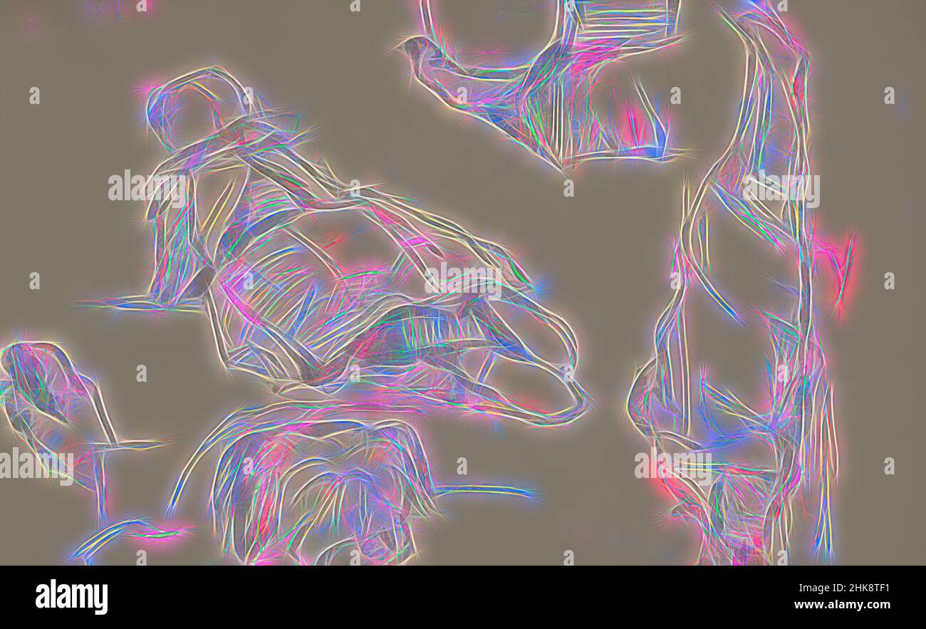 Inspiré par une fille se trouve sur son dos, l'autre sur son ventre. Également des études des mains et de la tête d'un chien. Feuille d'étude, parmi d'autres avec deux filles meneuses, réimaginée par Artotop. L'art classique réinventé avec une touche moderne. Conception de lumière chaleureuse et gaie, de luminosité et de rayonnement de lumière. La photographie s'inspire du surréalisme et du futurisme, embrassant l'énergie dynamique de la technologie moderne, du mouvement, de la vitesse et révolutionne la culture Banque D'Images