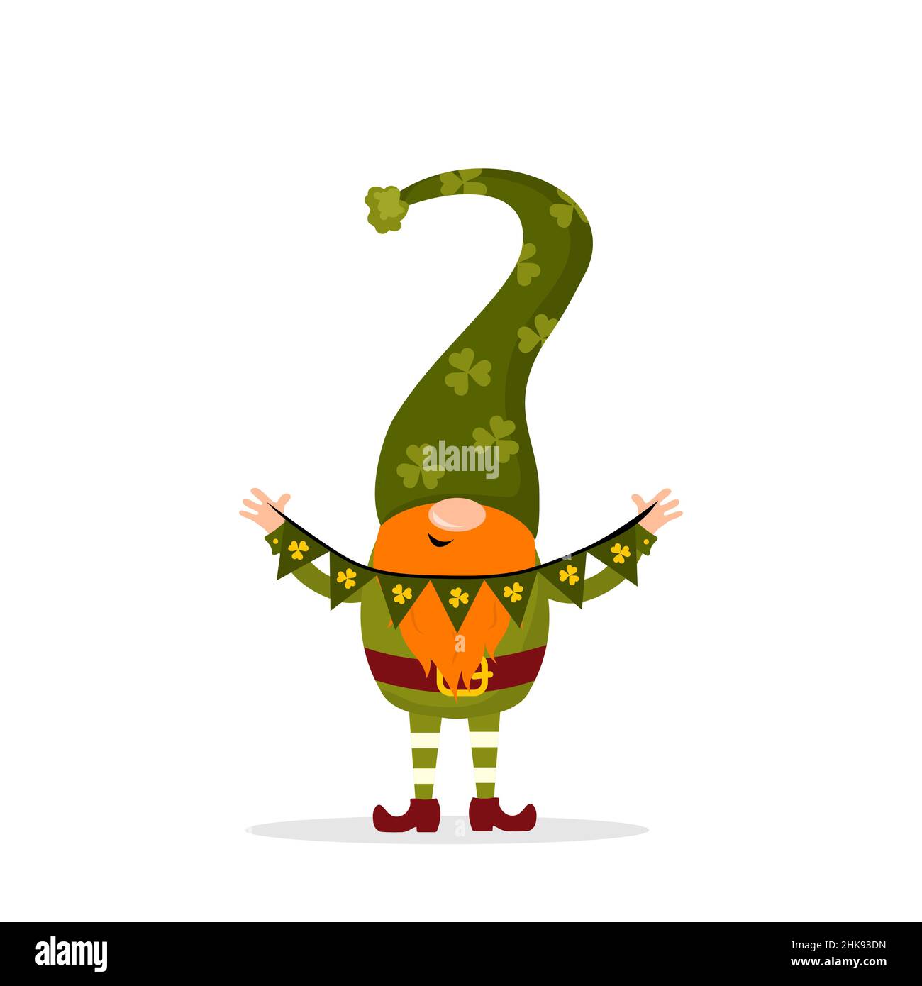 Gnome Saint-Patrick.Joli lepretchun avec guirlande.Illustration vectorielle de style dessin animé plat.Élément dessiné à la main pour les vacances en irlande Illustration de Vecteur