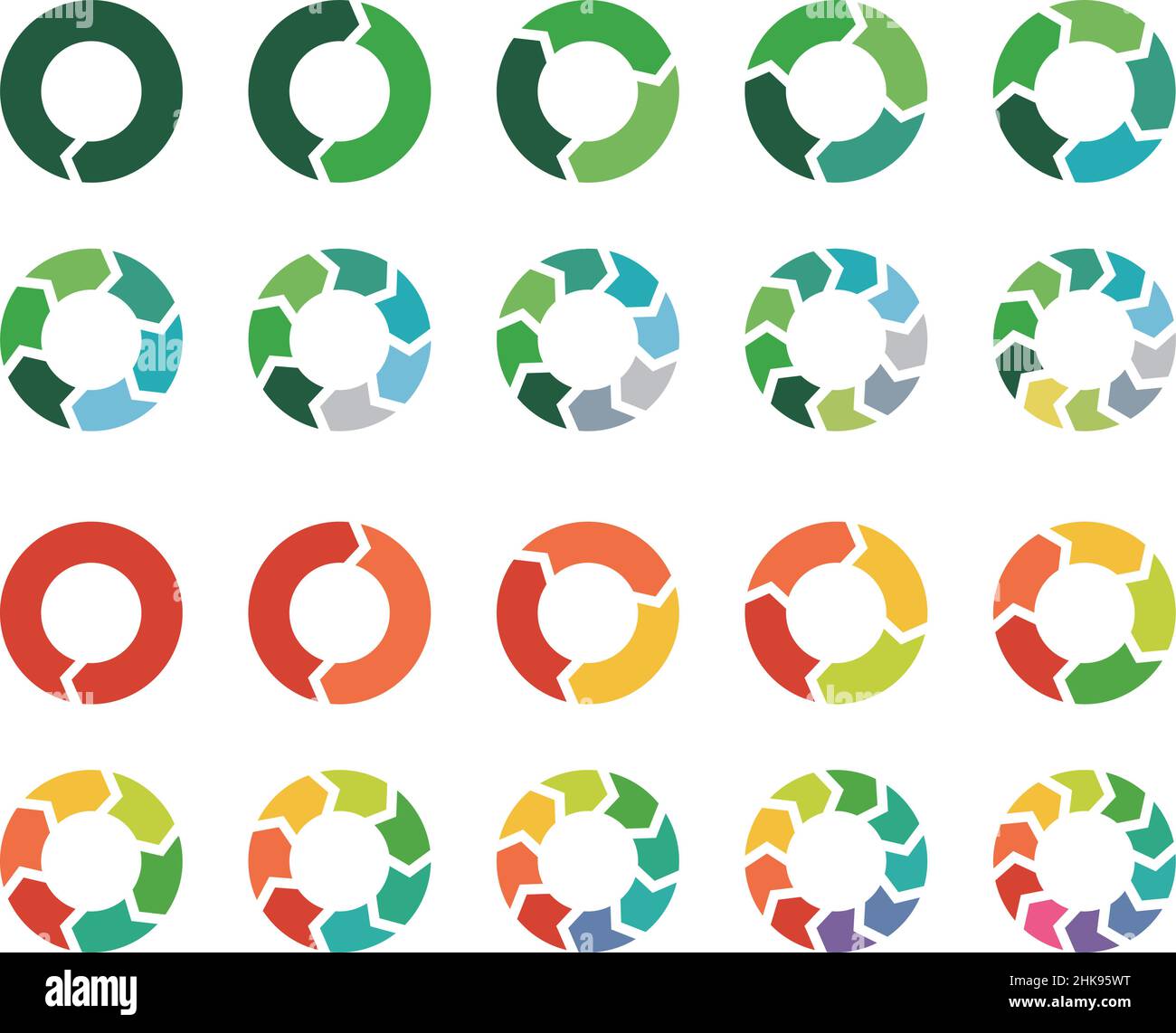 Ensemble d'icônes de recyclage de différentes couleurs.Illustration vectorielle isolée sur fond blanc. Illustration de Vecteur