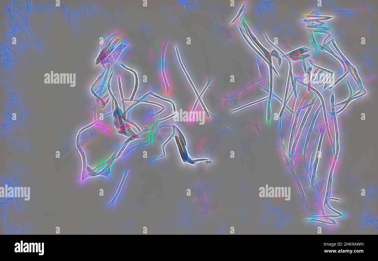 Inspiré par les femmes ont mis une jambe dans l'air. On peut supposer qu'ils dansent le cancan. Danseurs au Moulin Rouge, réimaginé par Artotop. L'art classique réinventé avec une touche moderne. Conception de lumière chaleureuse et gaie, de luminosité et de rayonnement de lumière. La photographie s'inspire du surréalisme et du futurisme, embrassant l'énergie dynamique de la technologie moderne, du mouvement, de la vitesse et révolutionne la culture Banque D'Images