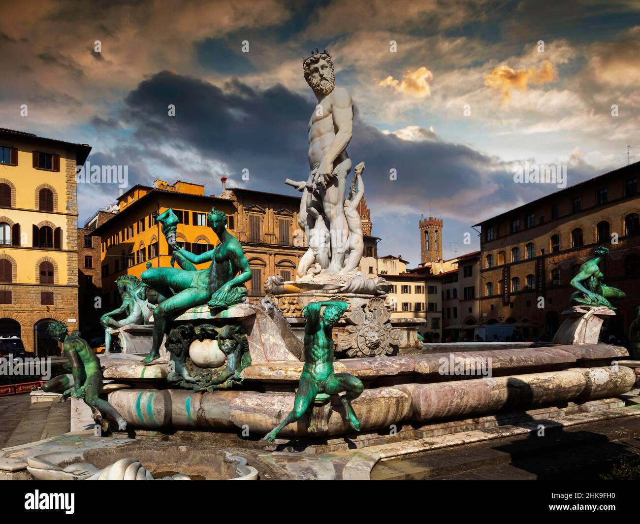 Fontaine de Neptune par Bartolomeo Ammannati, Piazza della Signoria, Florence, Toscane, Italie, Banque D'Images