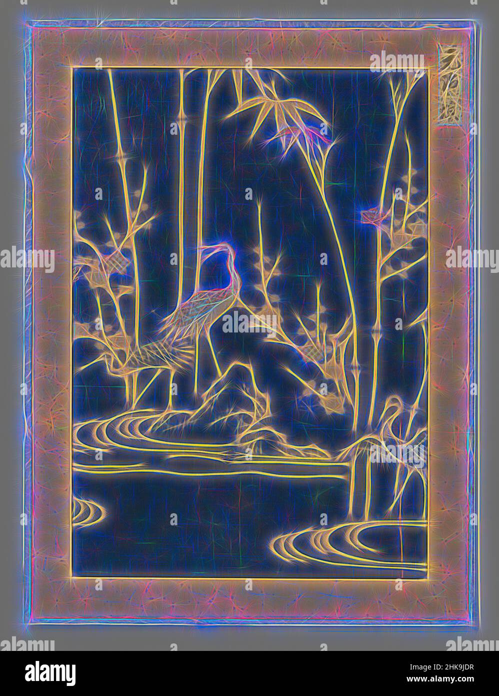 Inspiré par textile fragment, textile fragment, impression et broderie de bambou, de fleurs de prune et de hérons sur fond bleu, Japon, 1864, soie, hauteur 28,8 cm × largeur 20 cm, réimaginé par Artotop. L'art classique réinventé avec une touche moderne. Conception de lumière chaleureuse et gaie, de luminosité et de rayonnement de lumière. La photographie s'inspire du surréalisme et du futurisme, embrassant l'énergie dynamique de la technologie moderne, du mouvement, de la vitesse et révolutionne la culture Banque D'Images