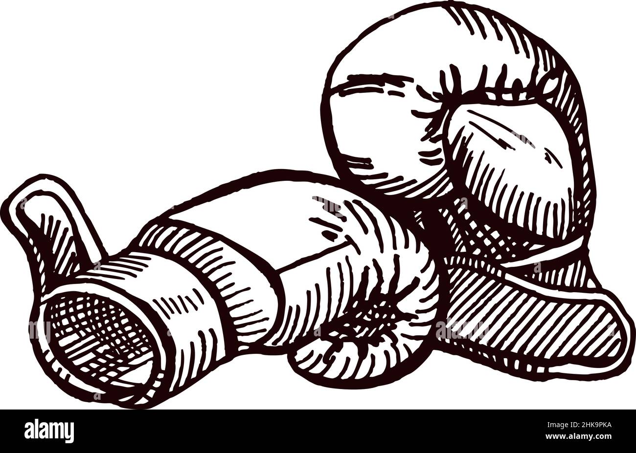 Gants de boxe croquis isolés.Équipement de sport pour la boxe dans un style dessiné à la main.Design rétro pour affiche, impression, illustration de livre, logo, icône,tatouage Illustration de Vecteur