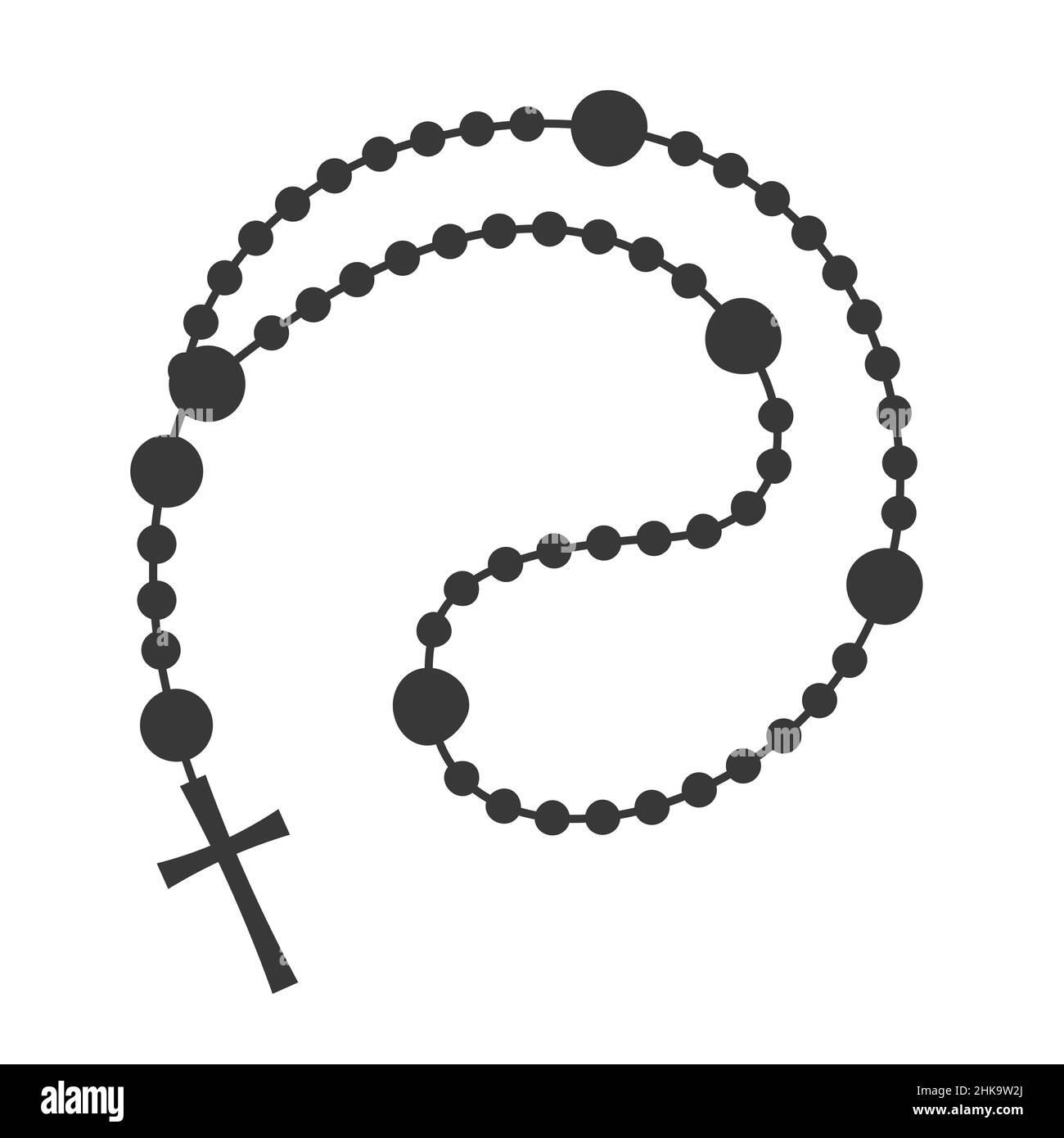 Silhouette de perles Rosary.Bijoux de prière pour la méditation.Chapelet catholique avec croix.Symbole de religion.Illustration vectorielle. Illustration de Vecteur