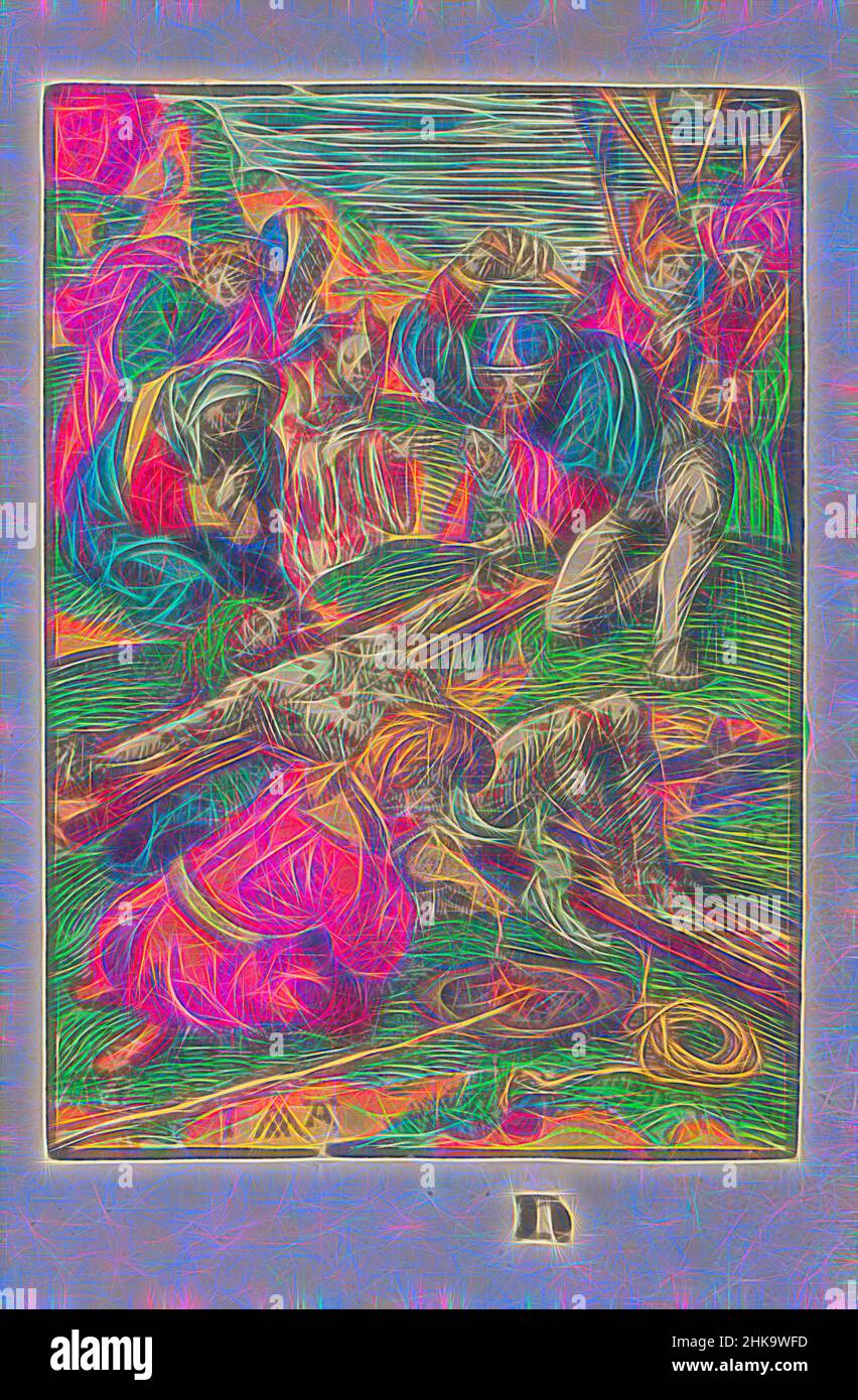 Inspiré par la Crucifixion du Christ, la petite passion, la passion stupide, le Christ étant battu sur la croix. Au premier plan, un homme verse du vin aigre dans un bol pour y tremper une éponge. Mary regarde, soutenue par John. Marqué en bas: H. Print fait partie d'un livre., imprimeur: Jacob Cornelisz van, réimaginé par Artotop. L'art classique réinventé avec une touche moderne. Conception de lumière chaleureuse et gaie, de luminosité et de rayonnement de lumière. La photographie s'inspire du surréalisme et du futurisme, embrassant l'énergie dynamique de la technologie moderne, du mouvement, de la vitesse et révolutionne la culture Banque D'Images