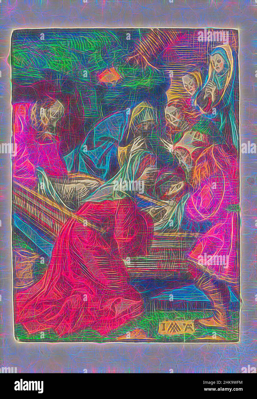 Inspiré par l'Entombment, la petite passion, la passion stupide, le Christ mort est posé dans un tombeau. L'imprimé fait partie d'un livre., Imprimeur: Jacob Cornelisz van Oostsanen, éditeur: Doen Pietersz., Amsterdam, 1520 - 1521 et/ou c. 1530, papier, hauteur 112 mm × largeur 81 mm hauteur 159 mm × largeur 101 mm, repensé par Artotop. L'art classique réinventé avec une touche moderne. Conception de lumière chaleureuse et gaie, de luminosité et de rayonnement de lumière. La photographie s'inspire du surréalisme et du futurisme, embrassant l'énergie dynamique de la technologie moderne, du mouvement, de la vitesse et révolutionne la culture Banque D'Images