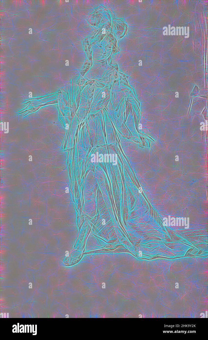 Inspirée par une femme avec des plumes d'autruche sur son chapeau, la feuille 5 recto d'un sketchbook avec 63 feuilles, réimaginée par Artotop. L'art classique réinventé avec une touche moderne. Conception de lumière chaleureuse et gaie, de luminosité et de rayonnement de lumière. La photographie s'inspire du surréalisme et du futurisme, embrassant l'énergie dynamique de la technologie moderne, du mouvement, de la vitesse et révolutionne la culture Banque D'Images