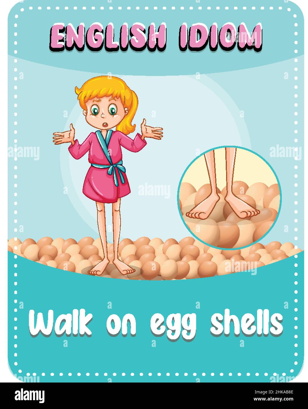 Idiome anglais avec description de l'image pour l'illustration de la marche sur les coquilles d'œufs Illustration de Vecteur
