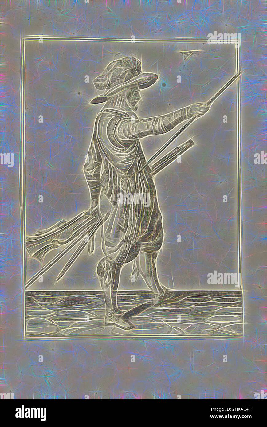 Inspiré par Soldier tenant un mousket, portant sa main droite à la fin de son ramrod (non 26), c. 1600, Un soldat, de pleine longueur, à droite, tenant un mousquet (un certain type d'arme à feu) avec sa main gauche près de sa cuisse gauche et amenant sa main droite à l'extrémité de son ramrod, qu'il repose, réimaginé par Artotop. L'art classique réinventé avec une touche moderne. Conception de lumière chaleureuse et gaie, de luminosité et de rayonnement de lumière. La photographie s'inspire du surréalisme et du futurisme, embrassant l'énergie dynamique de la technologie moderne, du mouvement, de la vitesse et révolutionne la culture Banque D'Images