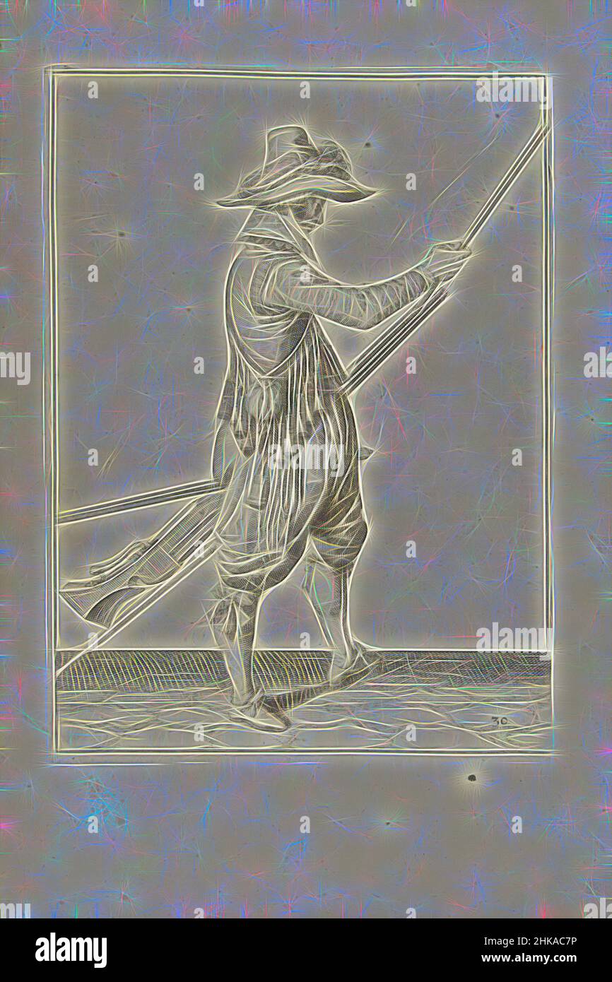 Inspiré par Soldier glissant sa baguette dans le support sous le canon de son musket (no 30), c. 1600, Un soldat, de pleine longueur, à droite, tenant un mousquet (un certain type d'arme à feu) avec sa main gauche près de sa cuisse gauche et glissant le ramrod dans le support sous le canon avec sa droite, réimaginé par Artotop. L'art classique réinventé avec une touche moderne. Conception de lumière chaleureuse et gaie, de luminosité et de rayonnement de lumière. La photographie s'inspire du surréalisme et du futurisme, embrassant l'énergie dynamique de la technologie moderne, du mouvement, de la vitesse et révolutionne la culture Banque D'Images