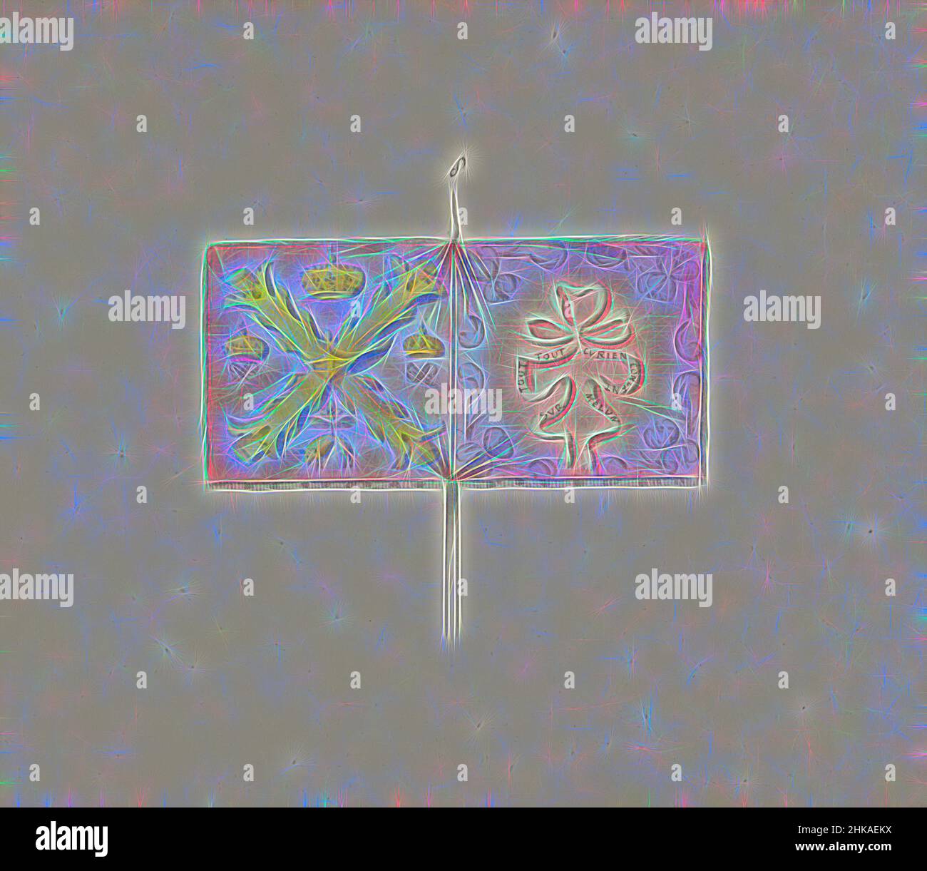 Inspiré par la norme française, capturé à la bataille d'Oudenaarde, 1708, Une norme française, capturé à la bataille d'Oudenaarde en 1708. Dans le livre de dessins de bannières françaises, standards et timbales capturés pendant la guerre de succession d'Espagne (1701-1713)., dessinateur:, pays-Bas du Nord, réimaginé par Artotop. L'art classique réinventé avec une touche moderne. Conception de lumière chaleureuse et gaie, de luminosité et de rayonnement de lumière. La photographie s'inspire du surréalisme et du futurisme, embrassant l'énergie dynamique de la technologie moderne, du mouvement, de la vitesse et révolutionne la culture Banque D'Images