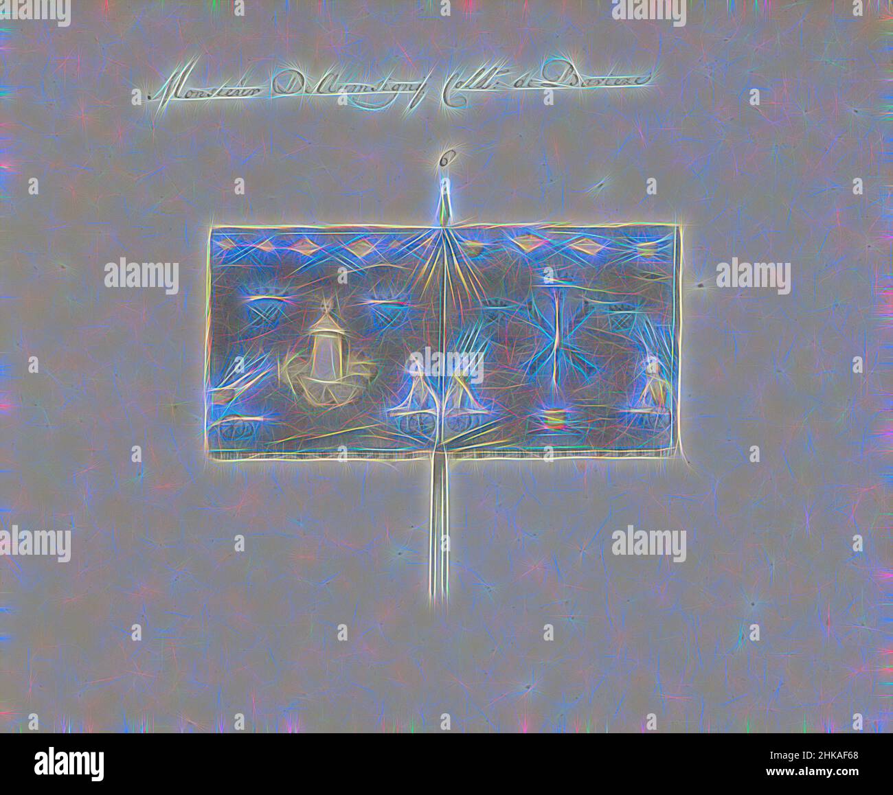 Inspiré par le standard français capturé à la bataille de Ramillies, 1706, Monsieur de Aumsigny Coll. De Baviere, standard français capturé à la bataille de Ramillies, 1706. Dans le livre de dessins de bannières françaises, standards et timbales capturés pendant la guerre de succession d'Espagne (1701-1713, réimaginé par Artotop. L'art classique réinventé avec une touche moderne. Conception de lumière chaleureuse et gaie, de luminosité et de rayonnement de lumière. La photographie s'inspire du surréalisme et du futurisme, embrassant l'énergie dynamique de la technologie moderne, du mouvement, de la vitesse et révolutionne la culture Banque D'Images