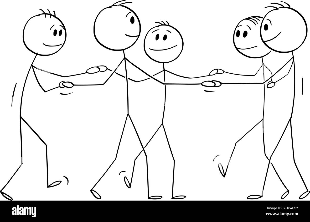 Groupe de personnes ou d'équipe tient les mains et debout dans le cercle , le bâton de dessin vectoriel Figure Illustration Illustration de Vecteur