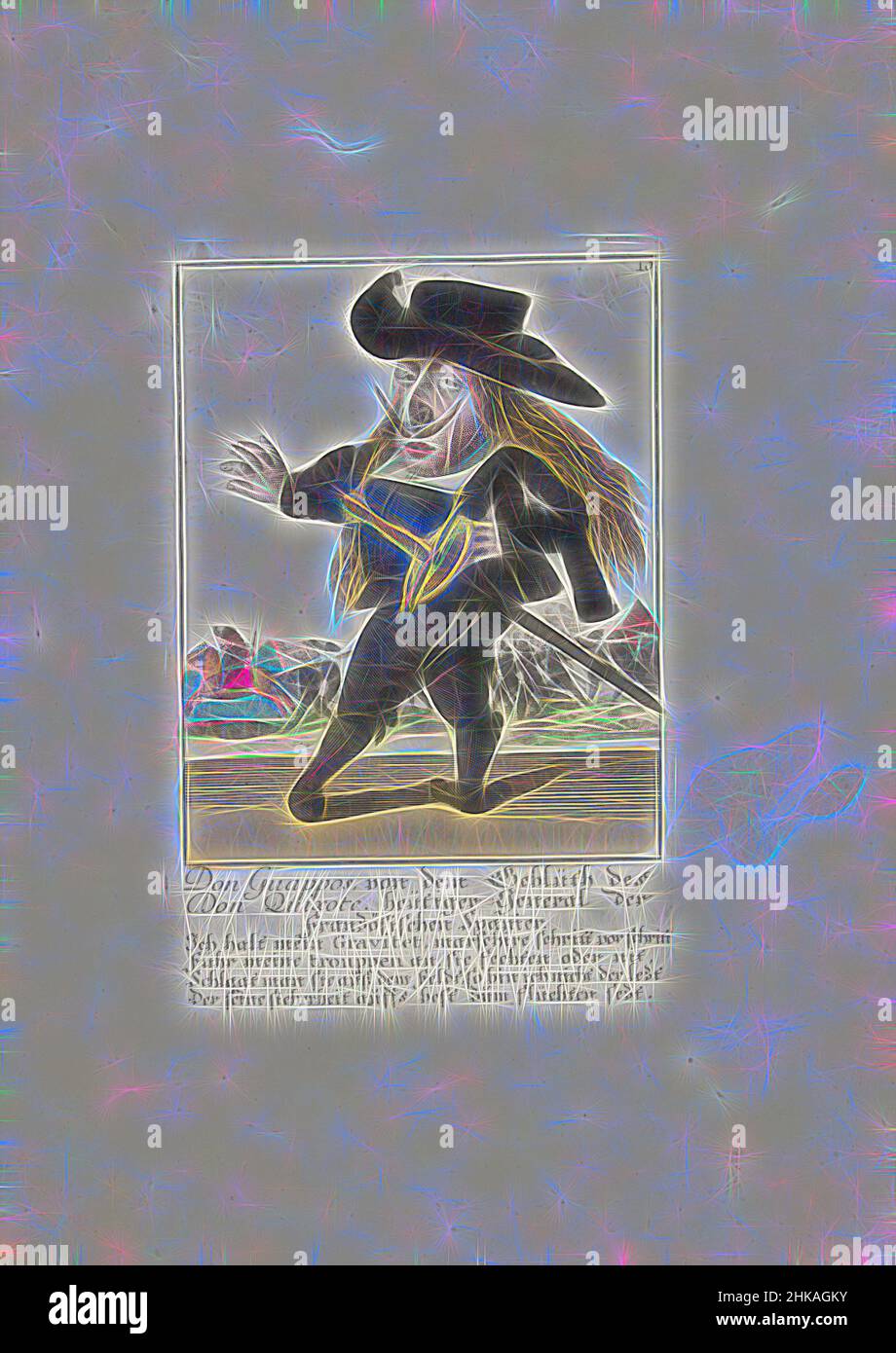 Inspiré par le nain espagnol Don Guappos, c. 1710, Don Guappos, von dem Geblüth des Don Quichotte, heuteur général der Französischen Spanier, il Callotto resurcitato oder Neu eingerichtes Zwerchen Cabinet, le nain espagnol Don Guappos. Dans la légende ci-dessous le titre, un verset à quatre lignes en allemand, réimaginé par Artotop. L'art classique réinventé avec une touche moderne. Conception de lumière chaleureuse et gaie, de luminosité et de rayonnement de lumière. La photographie s'inspire du surréalisme et du futurisme, embrassant l'énergie dynamique de la technologie moderne, du mouvement, de la vitesse et révolutionne la culture Banque D'Images