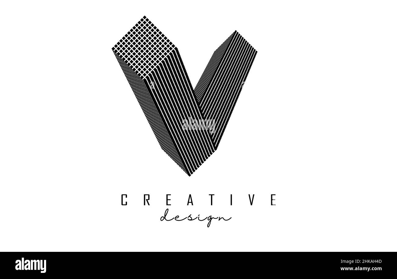 Logo lettre V de forme géométrique 3D.Illustration vectorielle avec concept de luxe pour l'architecture, entreprise, affaires ou ville horizon immobilier Illustration de Vecteur