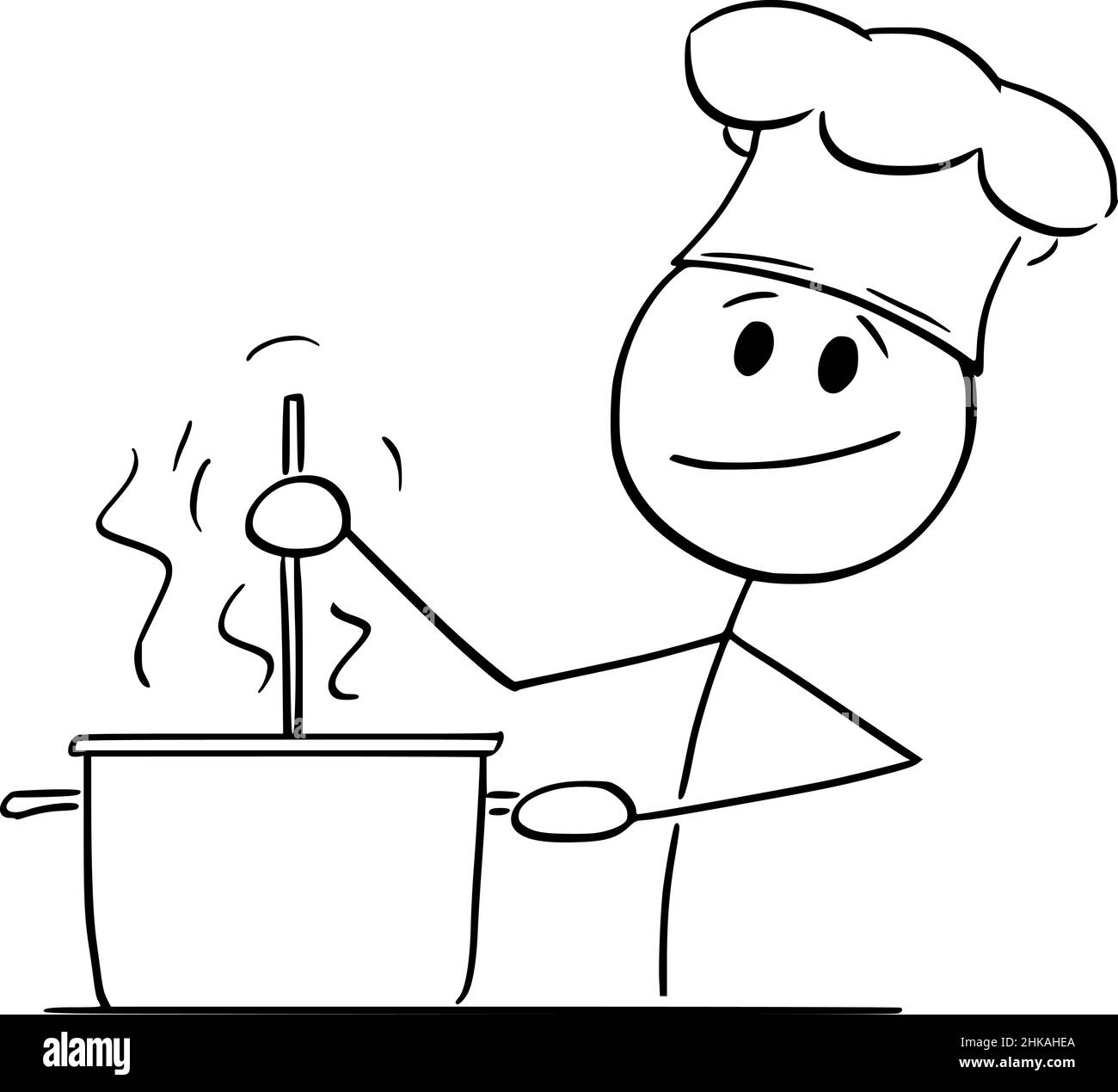 Faire cuire cuire des aliments dans un pot , bâton de dessin animé Figure Illustration Illustration de Vecteur