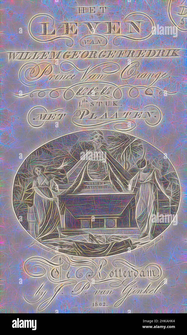 Inspiré par la page de titre pour : la vie de William George Fredrik, vol. I (1802), page de titre gravée avec titre et vignette allégorique avec tombe du prince Frederick. Illustration dans la vie de quatre volumes de William George Fredrik (1802-1803)., imprimeur: Daniël Vrijdag, dessinateur intermédiaire, réimaginé par Artotop. L'art classique réinventé avec une touche moderne. Conception de lumière chaleureuse et gaie, de luminosité et de rayonnement de lumière. La photographie s'inspire du surréalisme et du futurisme, embrassant l'énergie dynamique de la technologie moderne, du mouvement, de la vitesse et révolutionne la culture Banque D'Images