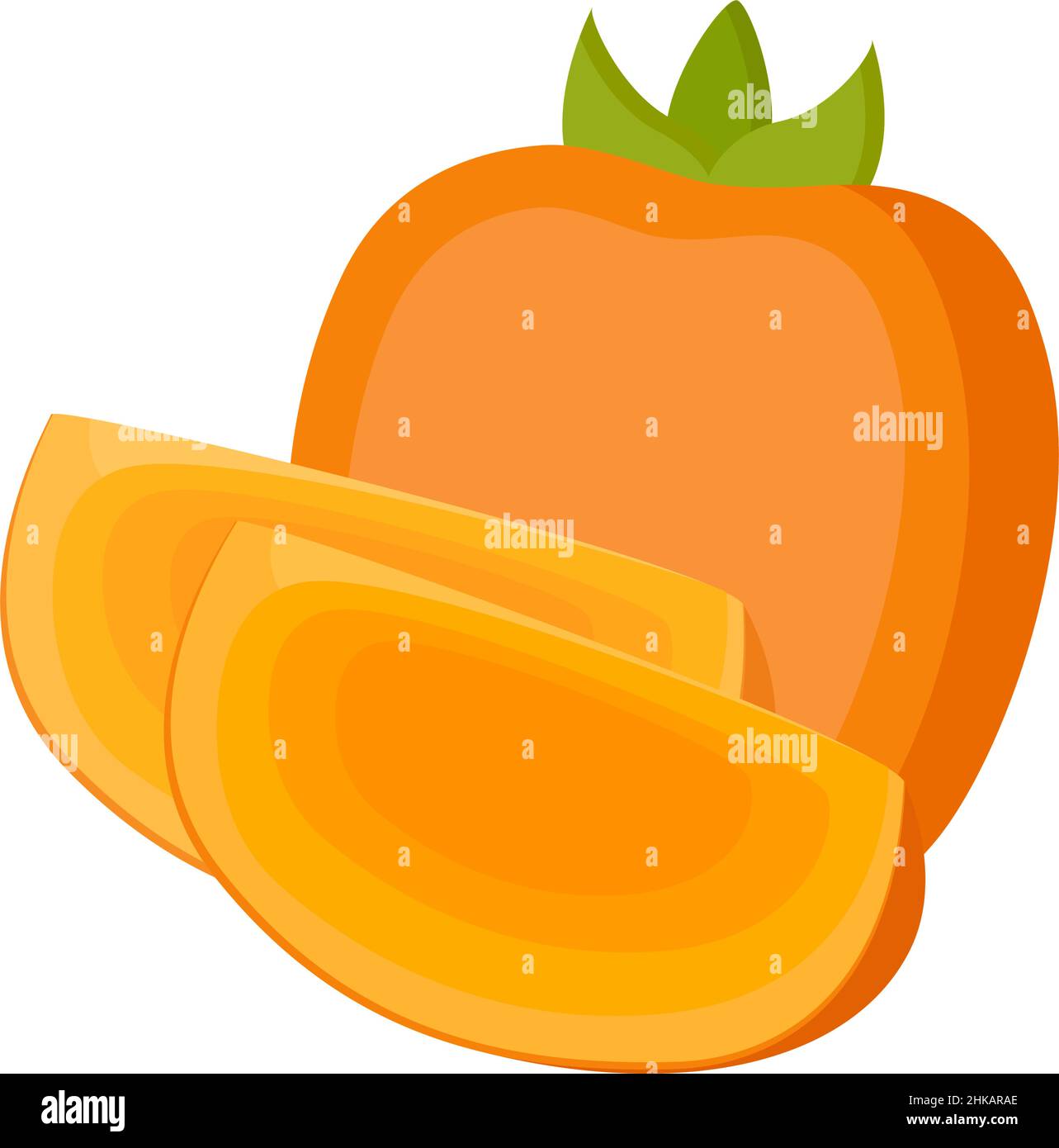 Persimmon sur fond blanc, fruits entiers et tranches, illustration vectorielle Illustration de Vecteur