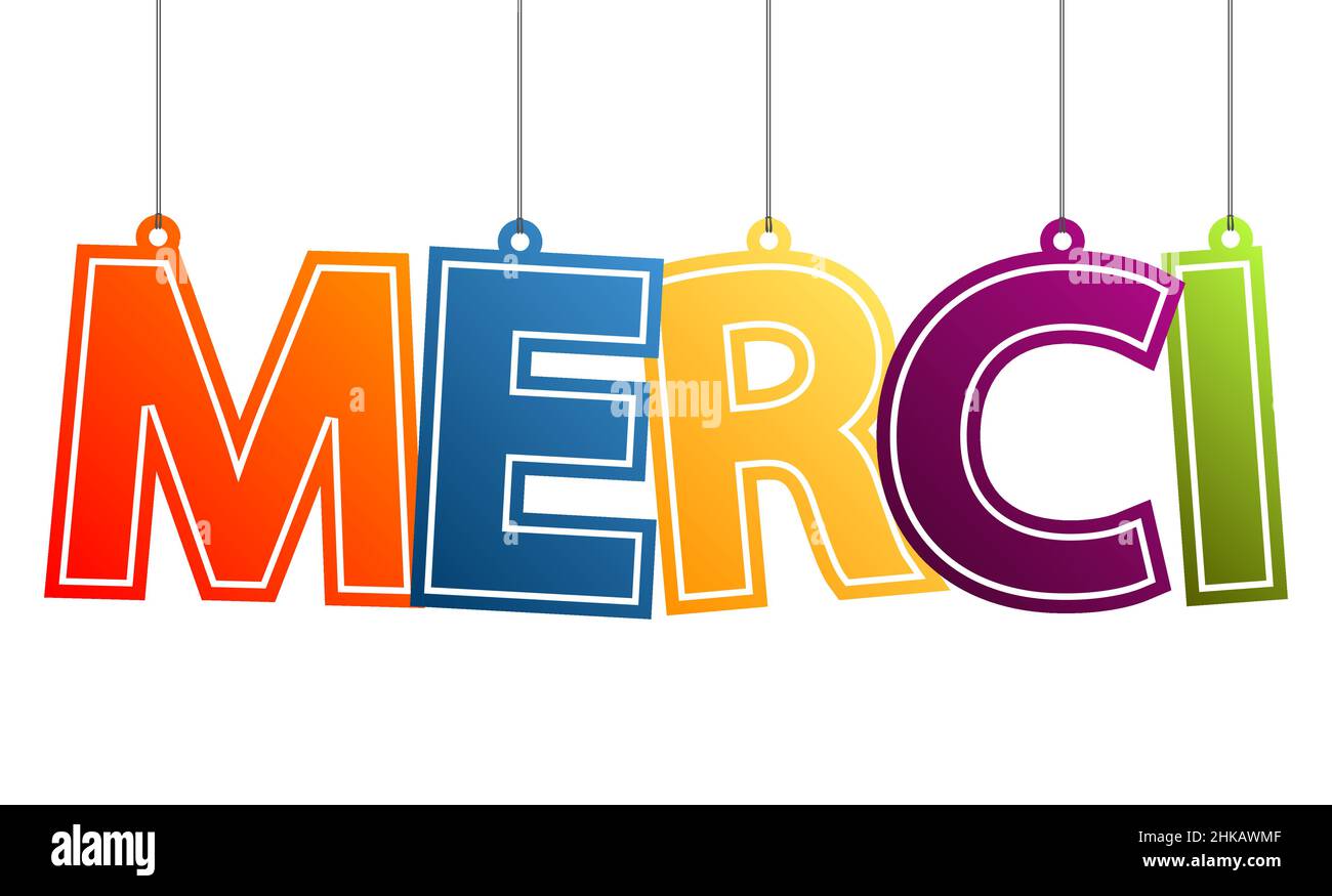 illustration vectorielle eps des étiquettes suspendues de couleur avec des lettres de remerciement (texte français), fond blanc Illustration de Vecteur