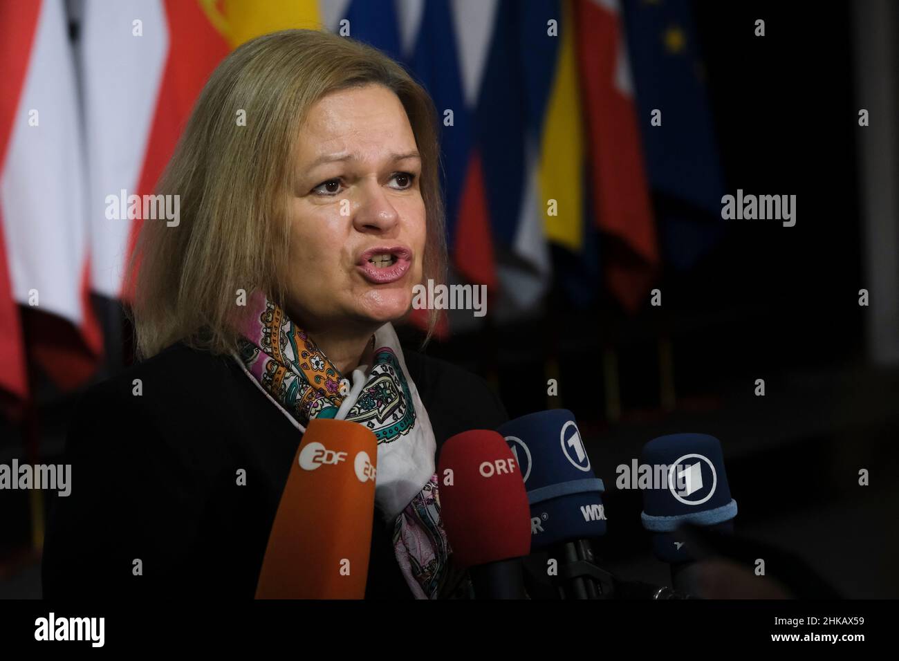 Lille, France.03rd févr. 2022.La ministre allemande de l'intérieur, Nancy Faeser, prend la parole devant une réunion informelle des ministres européens responsables des affaires intérieures à Lille, en France, du 03 au 24 février 2022.Crédit: ALEXANDROS MICHAILIDIS/Alamy Live News Banque D'Images