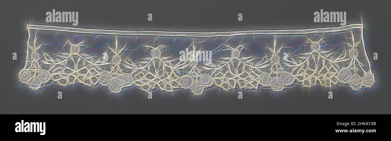 S'inspire de la bande de dentelle appliquée avec deux fleurs rosace, de la bande de dentelle appliquée de couleur naturelle, de l'applique de dentelle bobine sur tulle machine. Motif dispersé avec des bouffées sur un terrain fin en mesh hexagonal. Motif répétitif formant des pétoncles le long du bord inférieur avec trois fleurs de rosette alternant, réimaginé par Artotop. L'art classique réinventé avec une touche moderne. Conception de lumière chaleureuse et gaie, de luminosité et de rayonnement de lumière. La photographie s'inspire du surréalisme et du futurisme, embrassant l'énergie dynamique de la technologie moderne, du mouvement, de la vitesse et révolutionne la culture Banque D'Images