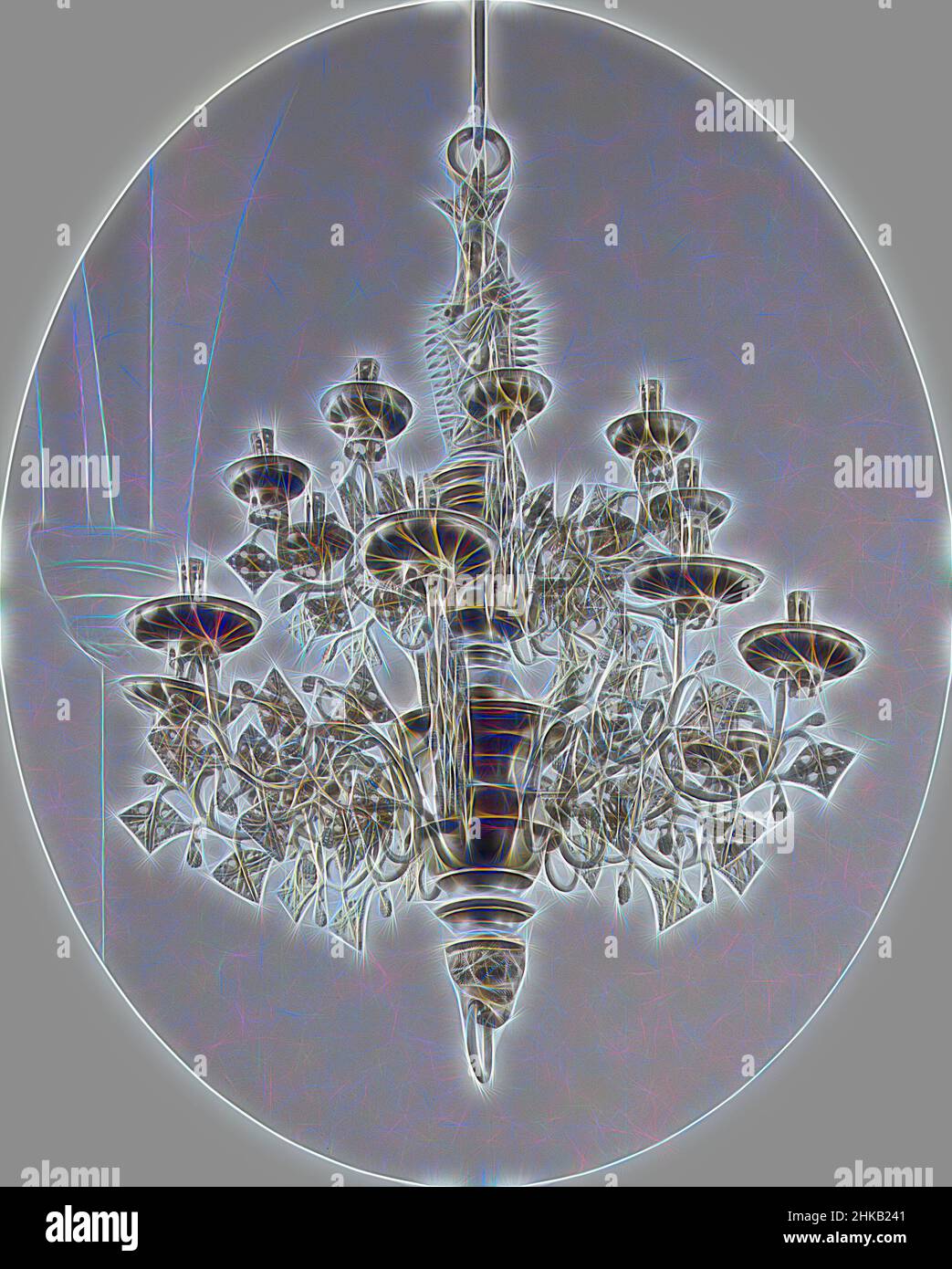 Inspiré de la tige centrale de la couronne de bougie, l'objet se compose d'une tige en fer et d'une goupille fendue en fer et des parties moulées suivantes en cuivre jaune : L'anneau de suspension, la figure de la Vierge Marie avec la couronne rivée à sa tête et sa main gauche avec l'enfant Christ riveté à elle, la tige, sur laquelle, réimaginé par Artotop. L'art classique réinventé avec une touche moderne. Conception de lumière chaleureuse et gaie, de luminosité et de rayonnement de lumière. La photographie s'inspire du surréalisme et du futurisme, embrassant l'énergie dynamique de la technologie moderne, du mouvement, de la vitesse et révolutionne la culture Banque D'Images