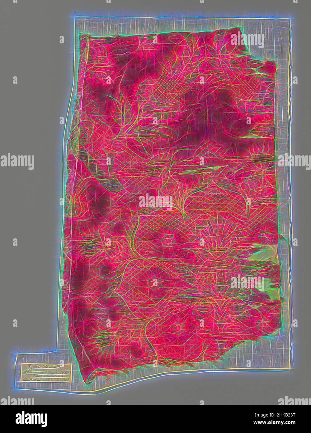 Inspiré par un fragment de brocart de Damas rouge avec des motifs de grenade, un fragment de brocart de soie rouge avec des motifs de grenade., Italie, c. 1450 - c. 1499, soie, damassé, hauteur 44 cm × largeur 27,5 cm, repensé par Artotop. L'art classique réinventé avec une touche moderne. Conception de lumière chaleureuse et gaie, de luminosité et de rayonnement de lumière. La photographie s'inspire du surréalisme et du futurisme, embrassant l'énergie dynamique de la technologie moderne, du mouvement, de la vitesse et révolutionne la culture Banque D'Images