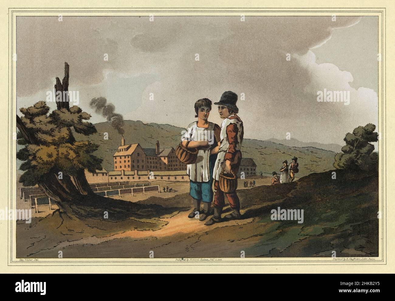 Vintage illustration usine enfants, enfants travailleurs, textile moulin, le Costume du Yorkshire par George Walker.1815 Banque D'Images
