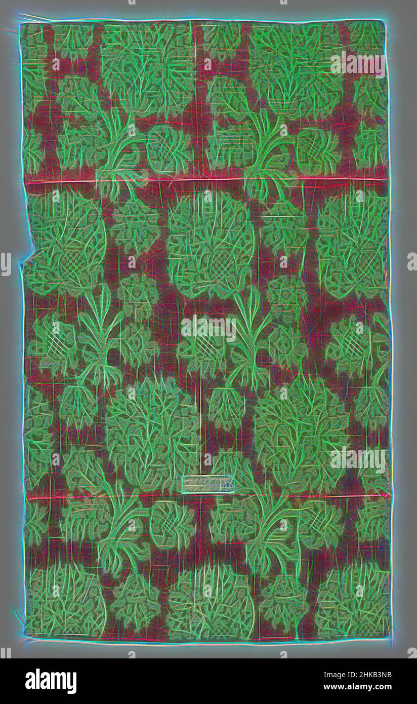 S'inspire d'un fragment de tissu demi-soie rouge à motif floral, d'un fragment de tissu demi-soie rouge avec double fil de soie rouge et trame de lin blanc. Motif: Branches courbées avec une grande fleur, des feuilles et une balle de graines sur un fond de satin rouge, Allemagne, c. 1600 - c. 1615, ketting: Soie, sergé, hauteur 55,5, réimaginé par Artotop. L'art classique réinventé avec une touche moderne. Conception de lumière chaleureuse et gaie, de luminosité et de rayonnement de lumière. La photographie s'inspire du surréalisme et du futurisme, embrassant l'énergie dynamique de la technologie moderne, du mouvement, de la vitesse et révolutionne la culture Banque D'Images