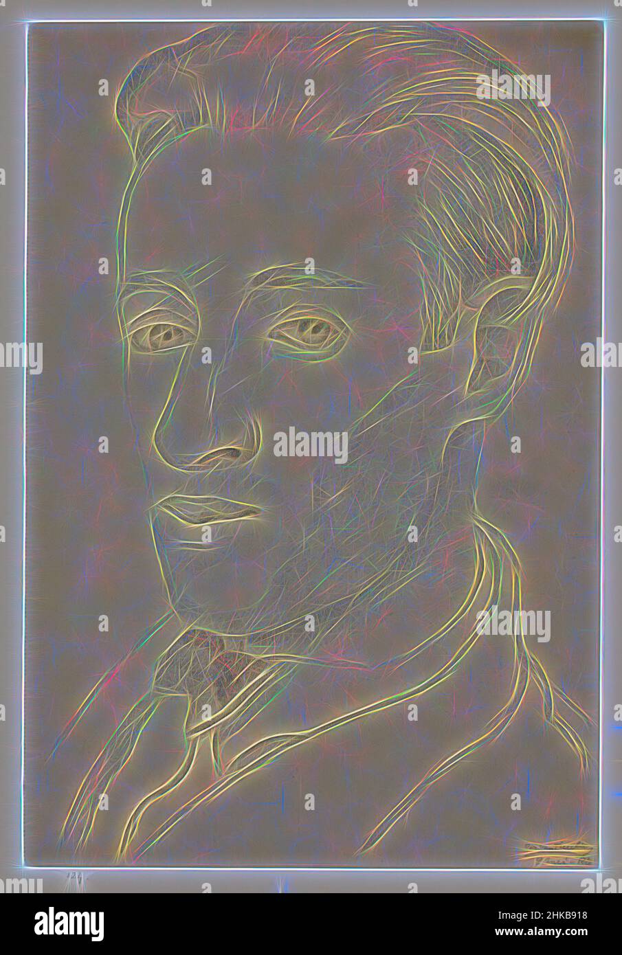 Inspiré par Auto-portrait, mai 9, autoportraits de Cor van Teeseling, autoportrait de Cor van Teeseling, mai 9. COR van Teeseling en photo trois quarts, sa tête se tourna vers la gauche. Verso 14 drawings., rapporteur pour avis: COR van Teeseling, Amsterdam, 9-mai-1942, crayon, papier, Hauteur 36,0 cm × largeur 24, repensé par Artotop. L'art classique réinventé avec une touche moderne. Conception de lumière chaleureuse et gaie, de luminosité et de rayonnement de lumière. La photographie s'inspire du surréalisme et du futurisme, embrassant l'énergie dynamique de la technologie moderne, du mouvement, de la vitesse et révolutionne la culture Banque D'Images