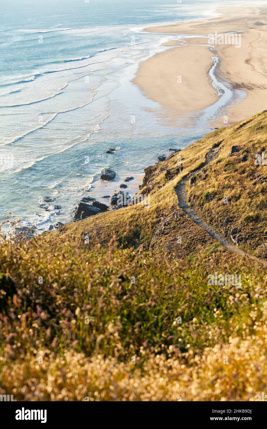 Littoral - sentier côtier au Cap de Carteret avec vue. Cotentin, Normandie Banque D'Images