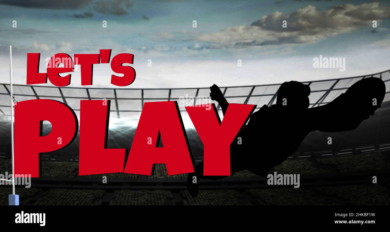 L'image composite numérique de permet de lire du texte sur un sportif en plein air contre le ciel Banque D'Images