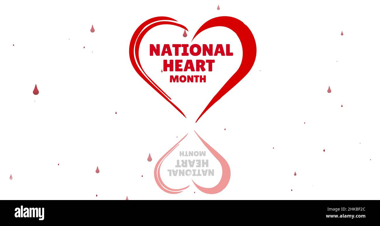 Texte national Heart Month en forme de coeur avec réflexion sur fond blanc Banque D'Images