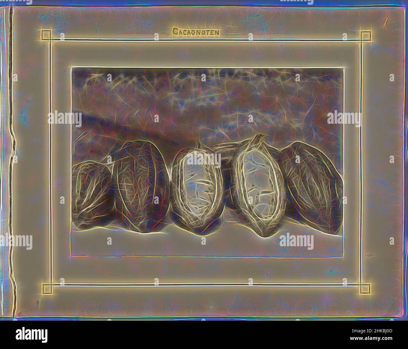 Inspiré par les noix de cacao, fruits du cacao, probablement sur la Plantation Brouwerslust., Julius Muller, C.J. Chapman, Suriname, 1898 - 1902, imprimé albumine, hauteur 181 mm × largeur 259 mm × hauteur 297 mm × largeur 437 mm, repensé par Artotop. L'art classique réinventé avec une touche moderne. Conception de lumière chaleureuse et gaie, de luminosité et de rayonnement de lumière. La photographie s'inspire du surréalisme et du futurisme, embrassant l'énergie dynamique de la technologie moderne, du mouvement, de la vitesse et révolutionne la culture Banque D'Images