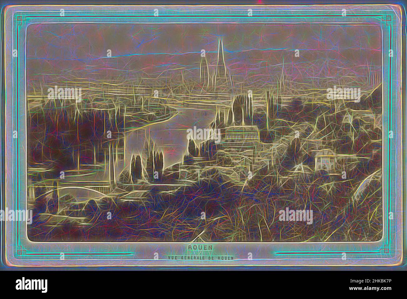Inspiré par la vue de Roen, Rouen, c. 1870 - c. 1890, papier, imprimé albumine, réimaginé par Artotop. L'art classique réinventé avec une touche moderne. Conception de lumière chaleureuse et gaie, de luminosité et de rayonnement de lumière. La photographie s'inspire du surréalisme et du futurisme, embrassant l'énergie dynamique de la technologie moderne, du mouvement, de la vitesse et révolutionne la culture Banque D'Images