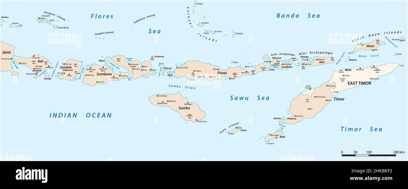 Carte vectorielle des îles Lesser Sunda, Indonésie Timor oriental Illustration de Vecteur