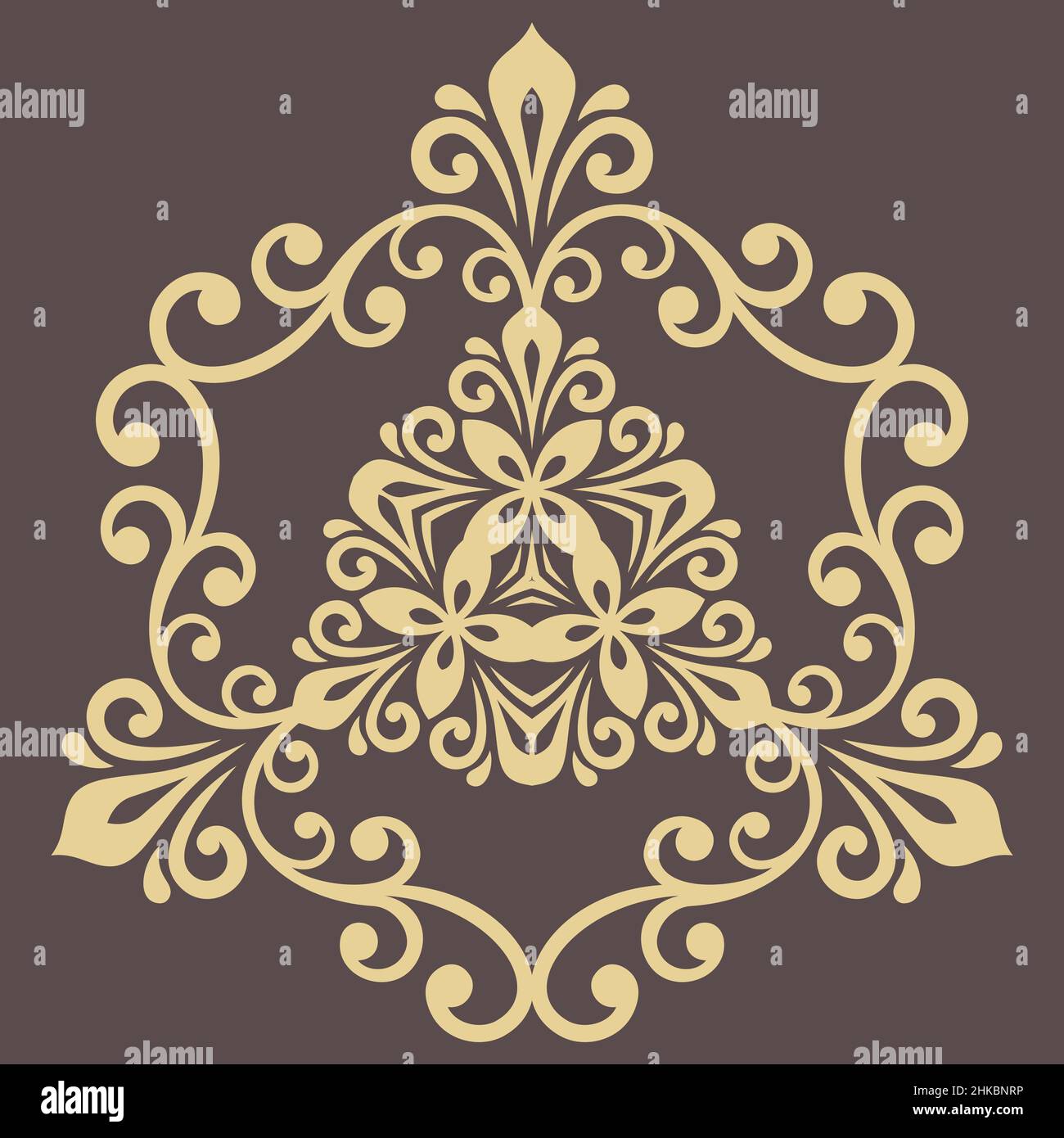 Décoration triangulaire dorée élégante de style classique.Motif traditionnel abstrait avec éléments orientaux.Motif vintage classique Banque D'Images