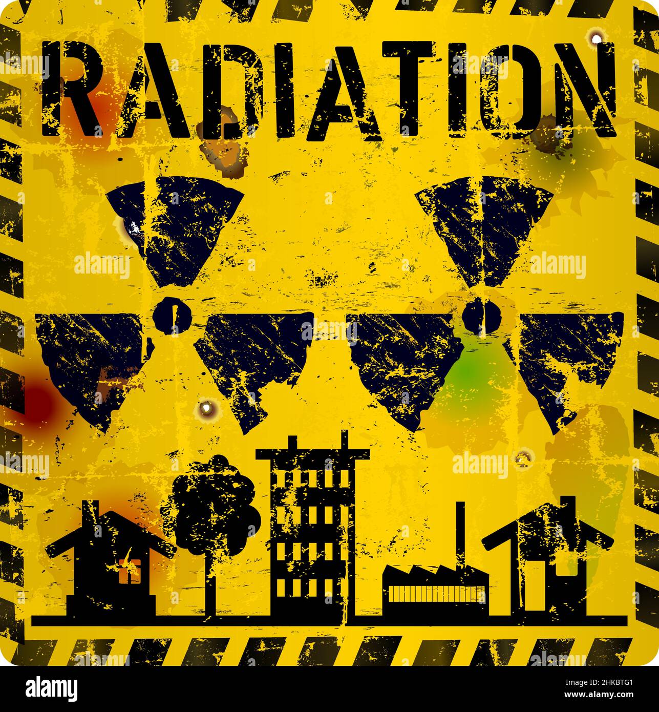 Panneau d'avertissement de rayonnement, panneau d'énergie nucléaire, style grungy, illustration vectorielle Illustration de Vecteur
