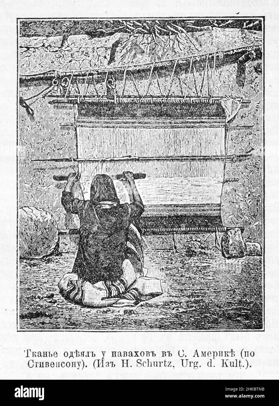 Tissage de courtepointe parmi les Navajas en Amérique du Nord (par Stevenson).De H.Schurtz, Urg. d.Kult. Banque D'Images