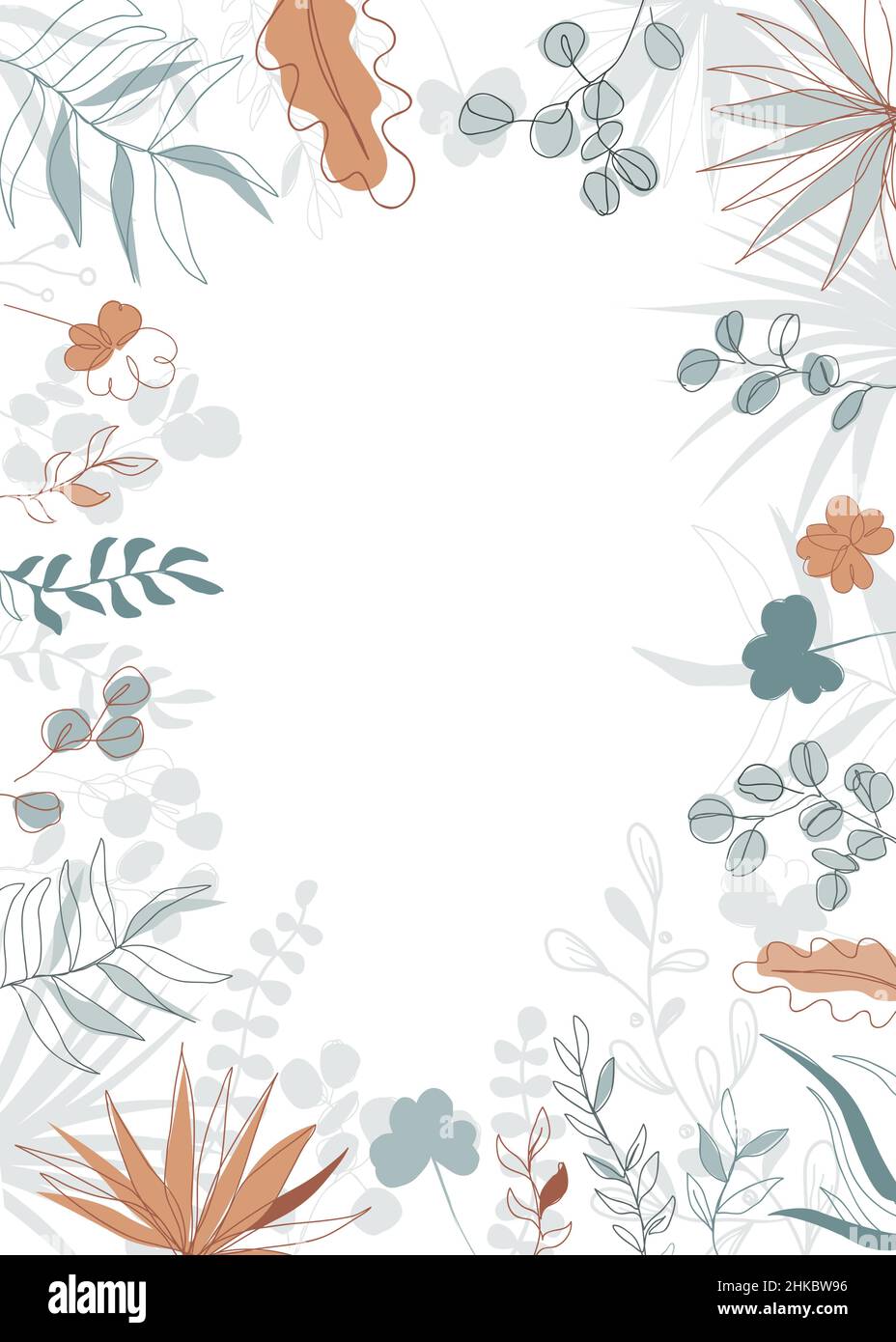 Cadre de feuillage abstrait, illustration vectorielle plate des feuilles de plantes.Modèle de bannière de collection de plantes.Magnifique fond floral de style scandinave Illustration de Vecteur