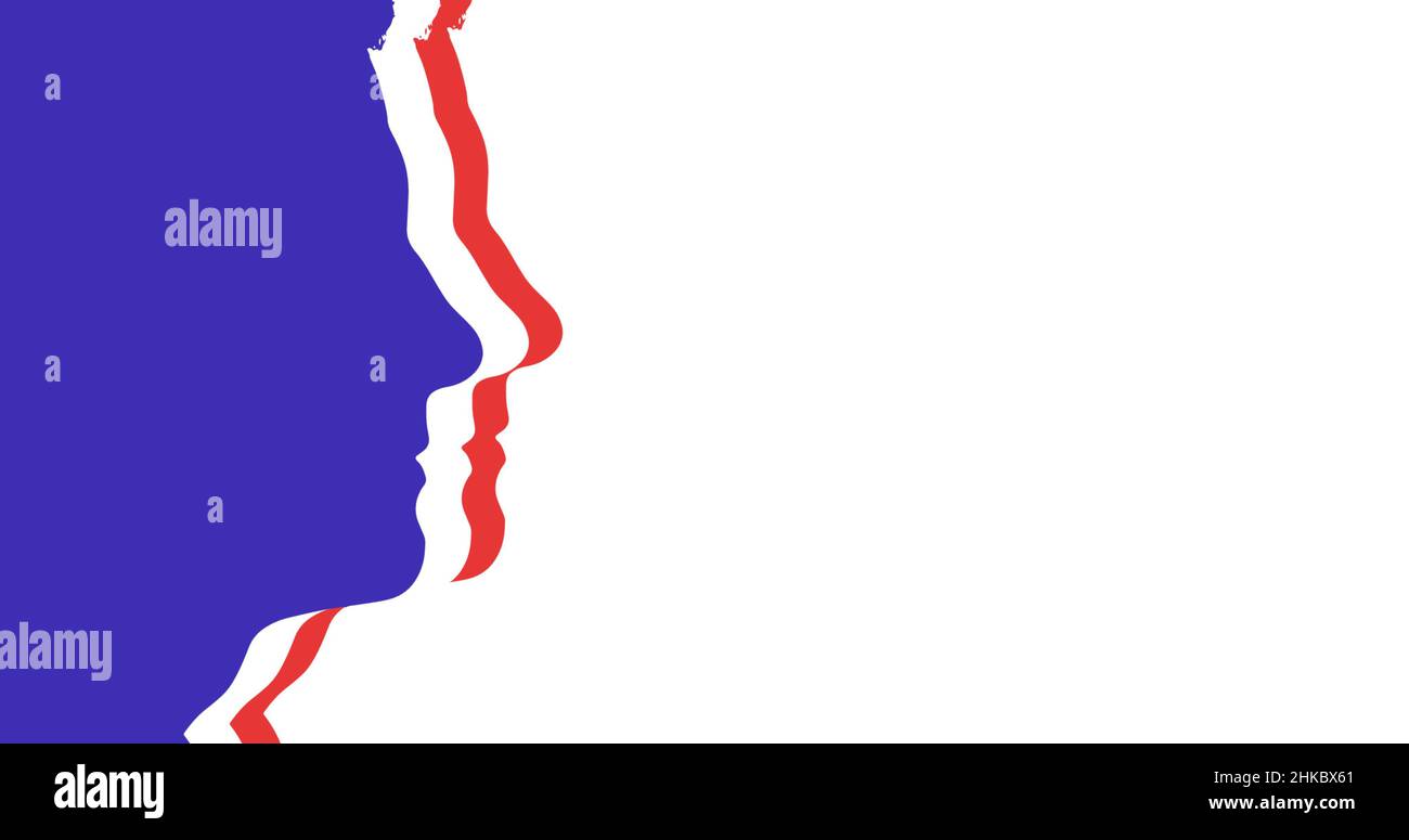 Image vectorielle des découpes de la vue latérale du visage mâle bleu, blanc et rouge sur fond blanc Banque D'Images
