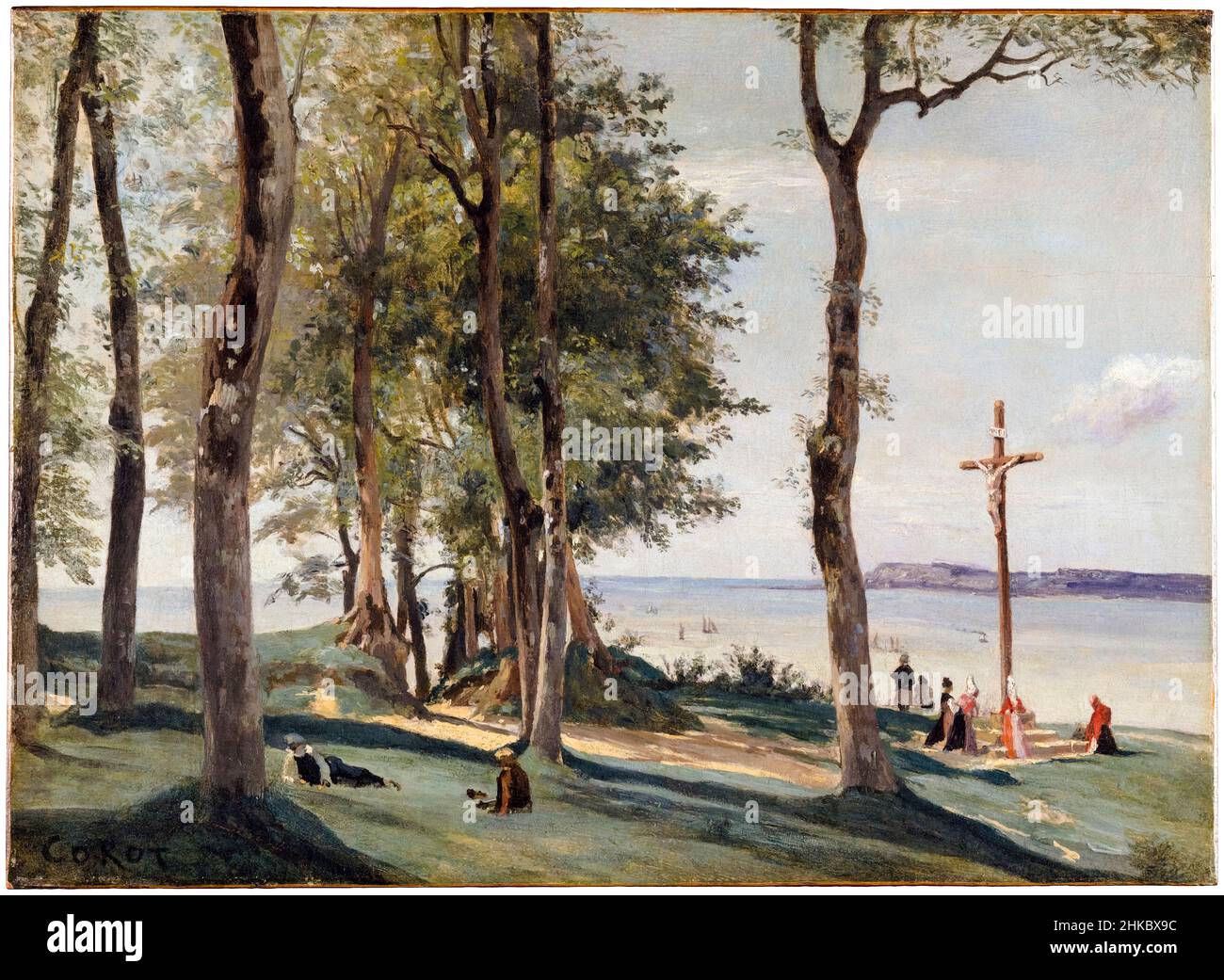 Honfleur : Calvaire, peinture de paysage par Jean Baptiste Camille Corot, vers 1830 Banque D'Images