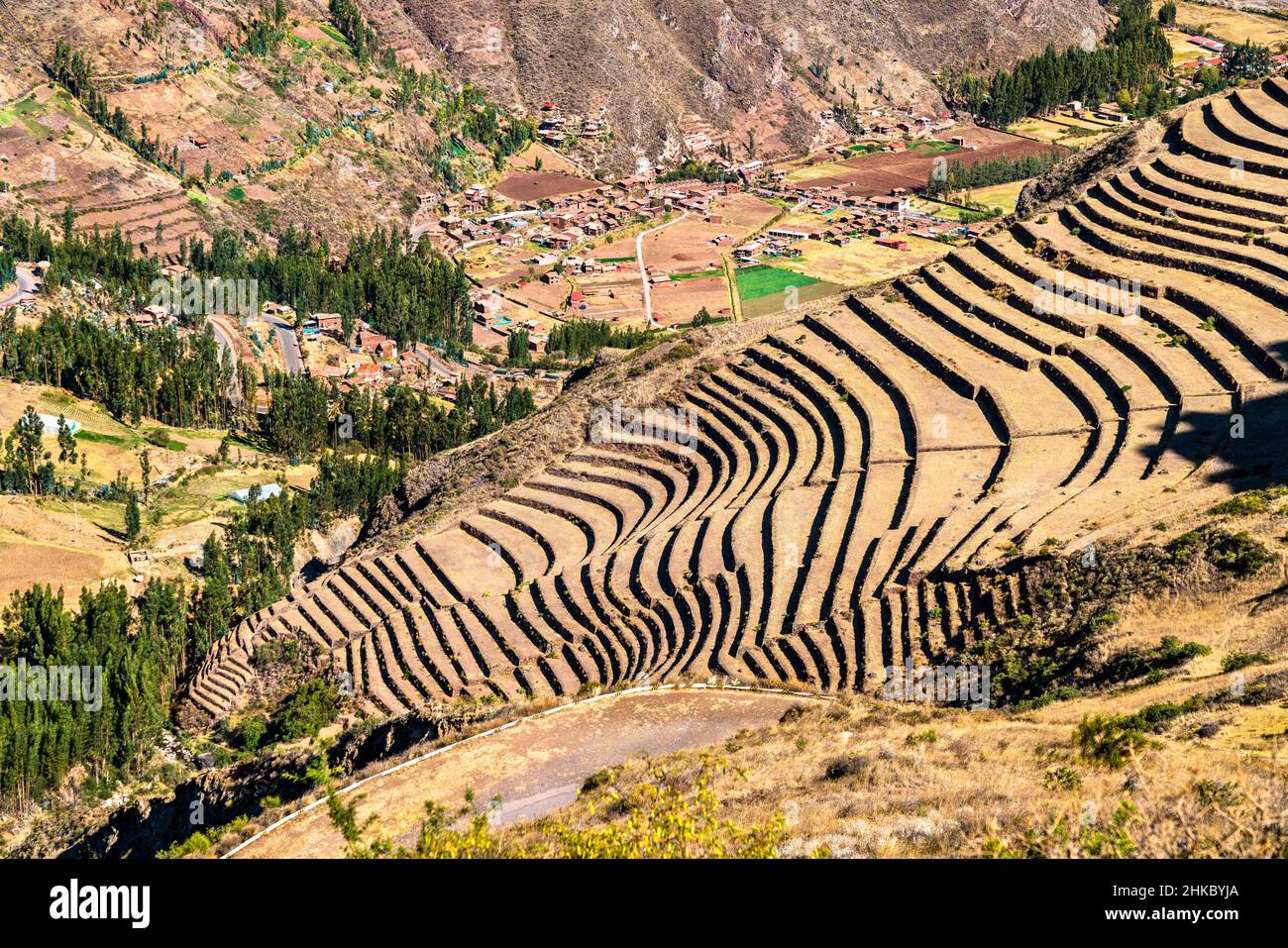 Terrasses Inca à Pisac au Pérou Banque D'Images