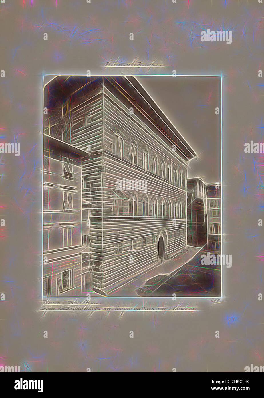 Inspiré par la photoréproduction d'une fresque dans la Santa Maria Novella de Florence par Domenico Ghirlandaio, représentant la naissance de Marie, Florence. S. Maria Novella. Peinture du mur gauche du chœur (1490) par Dom: Ghirlandajo., Domenico Ghirlandaio, Santa Maria Novella, c. 1875 - c. 1900, imprimé albumine, réimaginé par Artotop. L'art classique réinventé avec une touche moderne. Conception de lumière chaleureuse et gaie, de luminosité et de rayonnement de lumière. La photographie s'inspire du surréalisme et du futurisme, embrassant l'énergie dynamique de la technologie moderne, du mouvement, de la vitesse et révolutionne la culture Banque D'Images